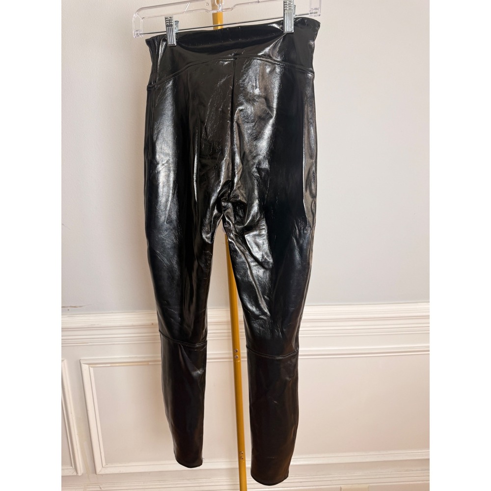 SPANX Patent Faux Leather Leggings Womens Small Black Shiny High Rise 20204R - Picture 2 of 6